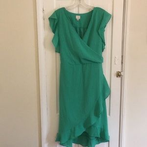 Flouncy Green Faux-Wrap Dress
